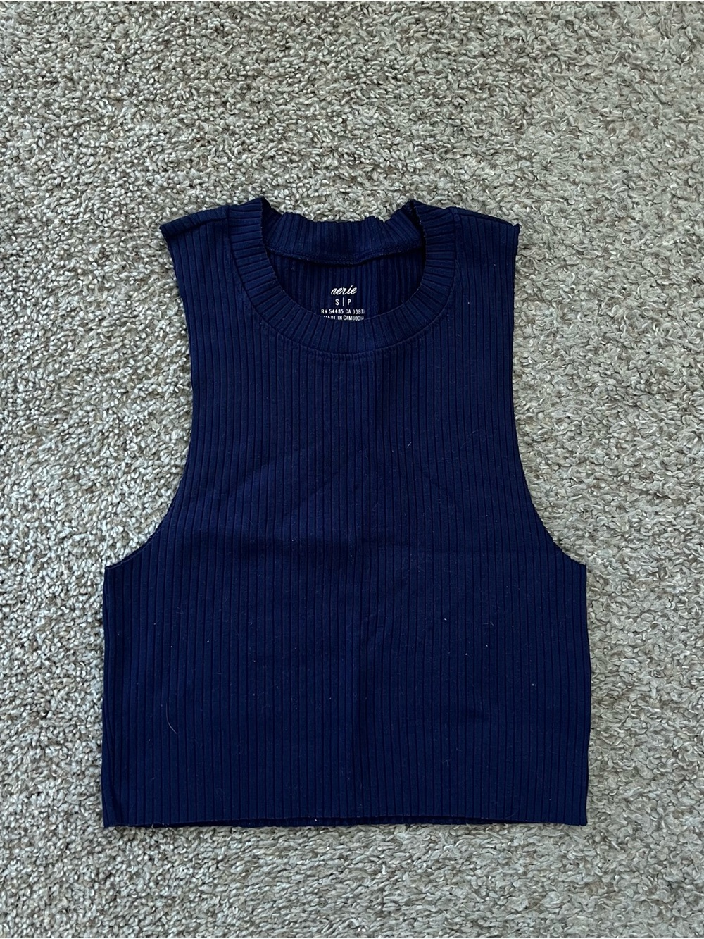 Aerie Navy Ribbed Cropped Tank Top